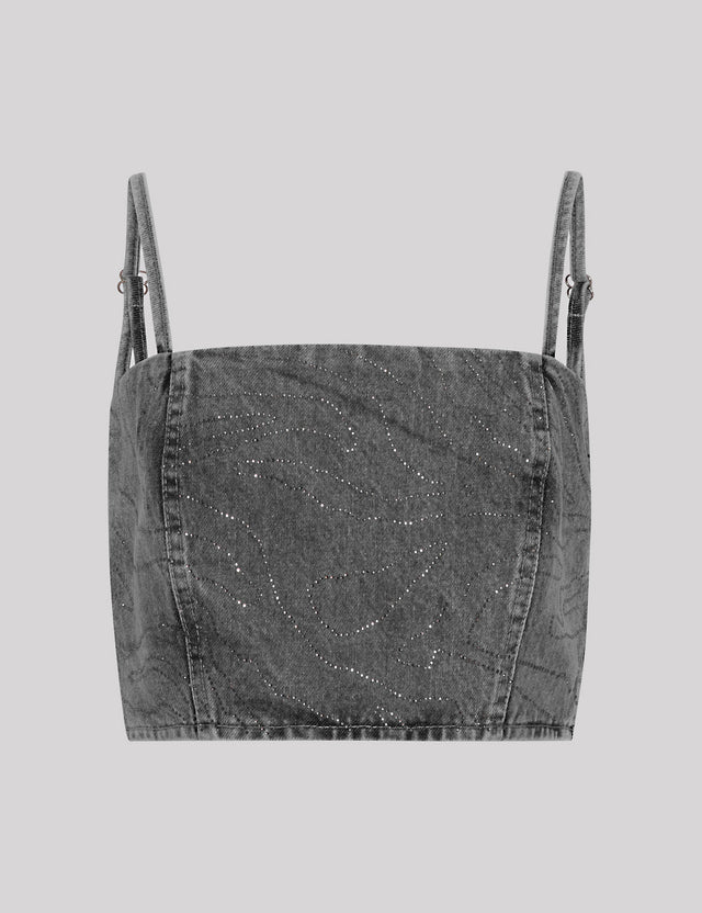 ROTATE Birger Christensen - Rhinestone Denim Top