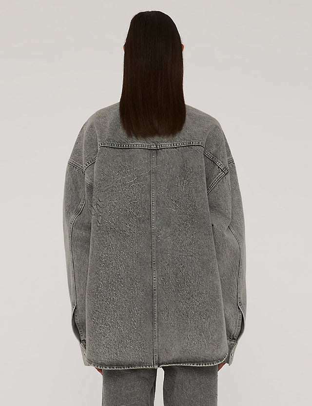 ROTATE Birger Christensen - Rhinestone Denim Shirt