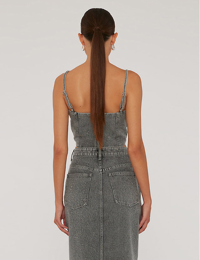 ROTATE Birger Christensen - Rhinestone Denim Top