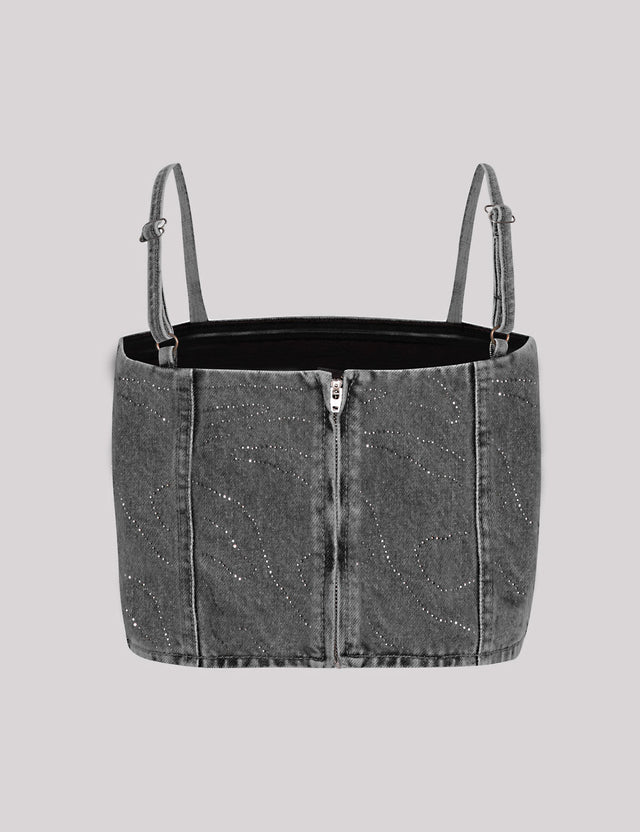 ROTATE Birger Christensen - Rhinestone Denim Top